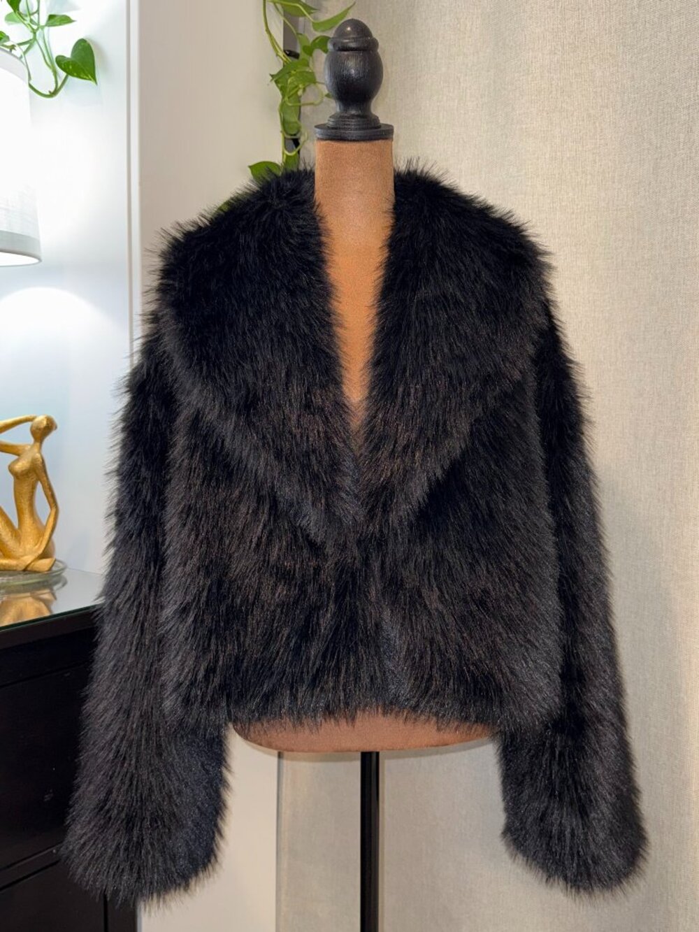 Fabletics Yitty Iconic Black Cropped Faux Fur Jacket Coat Size: M